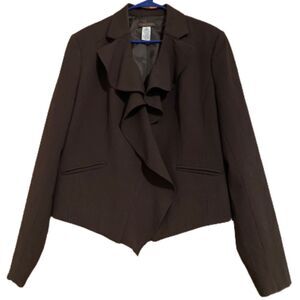 Chadwick’s Women’s Brown Ruffle Trim Office Blazer Jacket Size 12
